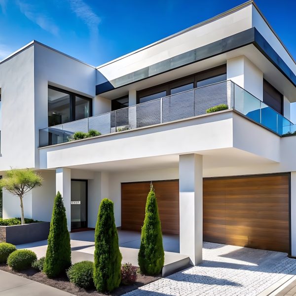 Architecture, modern house with garage and driveway. Nobody inside